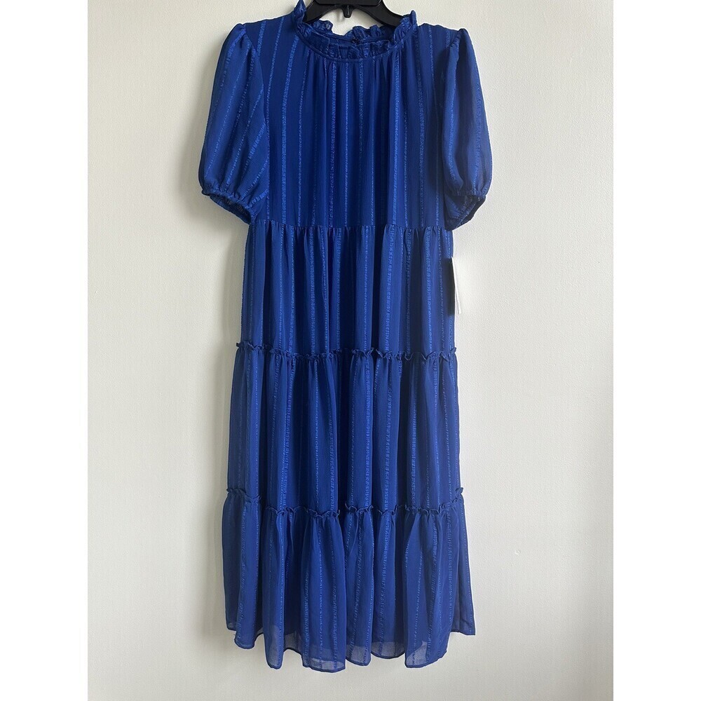 Maison Tara Women's Tiered Midi Dress In Blue Size 6 $148 NWT